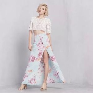 Reformation Maxi Skirt, Aura Skirt High Sliti, Blue Tropical Floral, Size S
